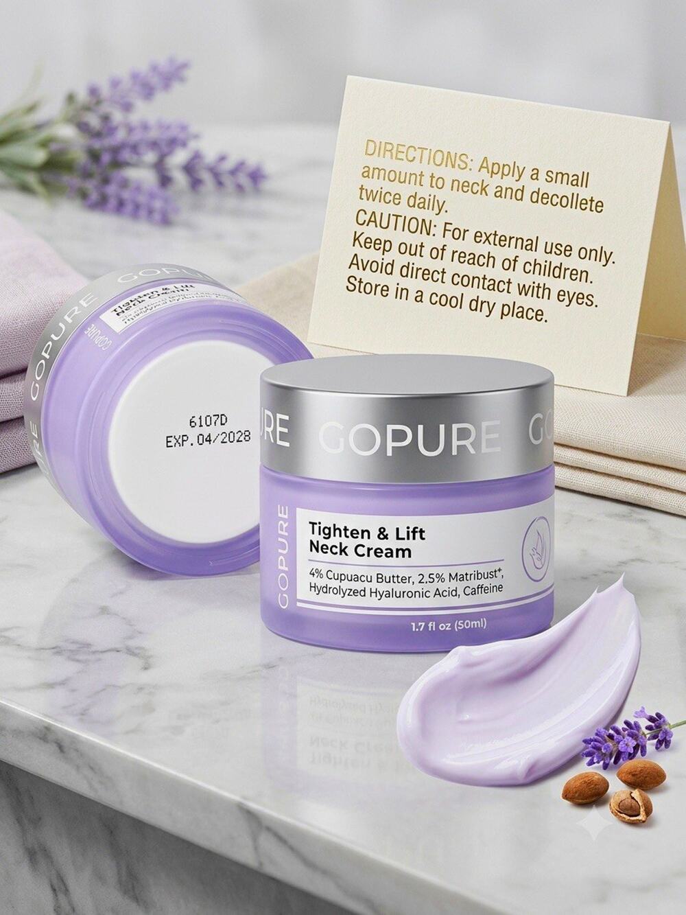 GOPURE Tighten & Lift Neck Cream Firming 1.7 oz Cupuacu Hyaluronic Exp 04/2028